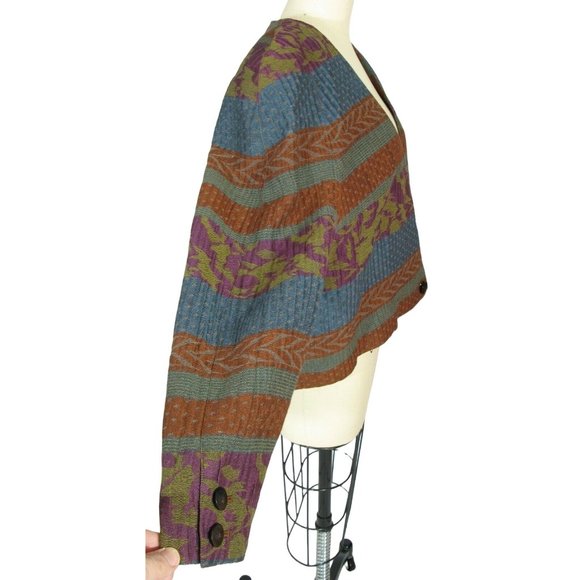 Vintage MICHII MOON FOR SANYO Size 12 Cropped Boxy Surplice Stripe Jacket - Picture 2 of 4